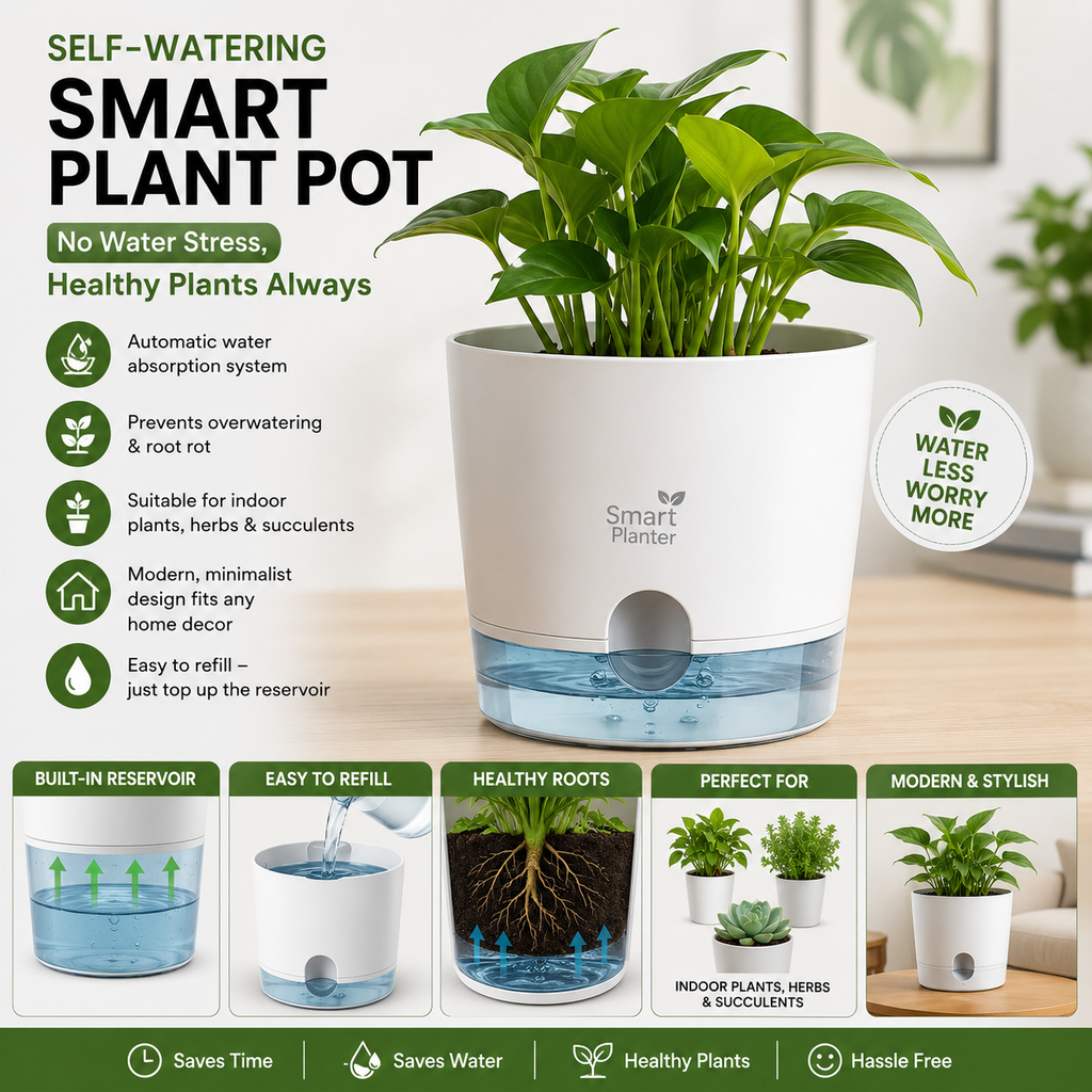 Self-Watering Smart Plant Pot | Keeps Plants Healthy for Weeks